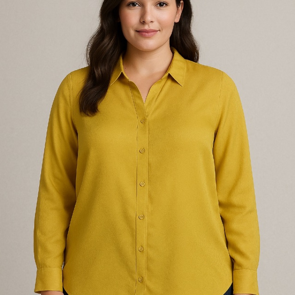 Mustard Yellow Button Down Shirt with Notched Collar